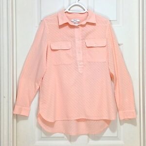 Madewell Clip Dot Peach Popover Button Up Sz Medium